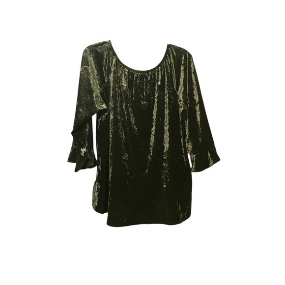Zac & Rachel Tops - Zac & Rachel Black Velour elastic at Neckline 3/4 Length Sleeve